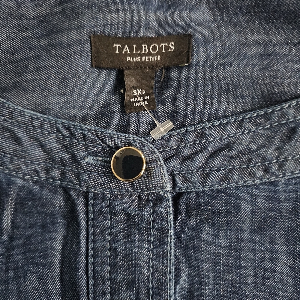 Talbots Denim Shirt Womens 3x Blouse Tunic Five Buttons 3/4 Sleeve - Picture 4 of 9